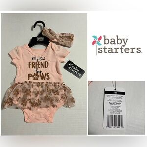 🆕BABY STARTERS - 3M - NWT - 2PC - INFANT GIRLS TUTU ONESIE AND HEADBAND SET